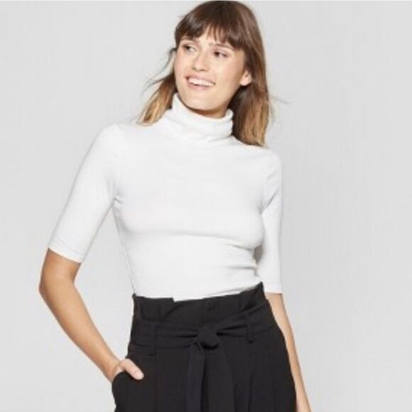 💜A New Day Cream Turtleneck Elbow Sleeve Top Small - Picture 2 of 11